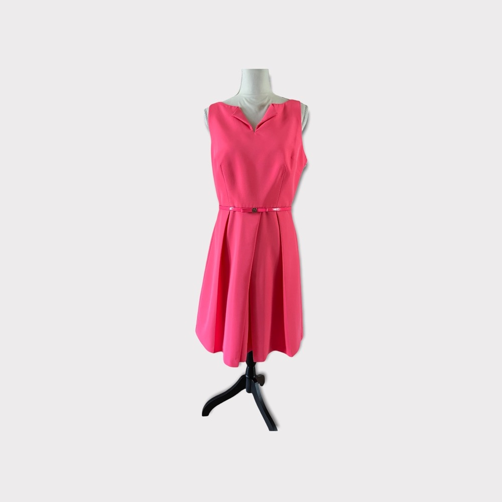 BRIGHT Pink Ted Baker Fit and Flair Sleeveless Dress - Size XL (4)